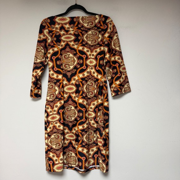 Jude Connally Sheath Dress Womens Small Orange Paisley Jude Cloth 3/4 Sleeve 123 - Picture 6 of 7